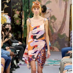 NWT Snow Xue Gao New York Silk Printed Orange Abstract A-Line Dress Size 6